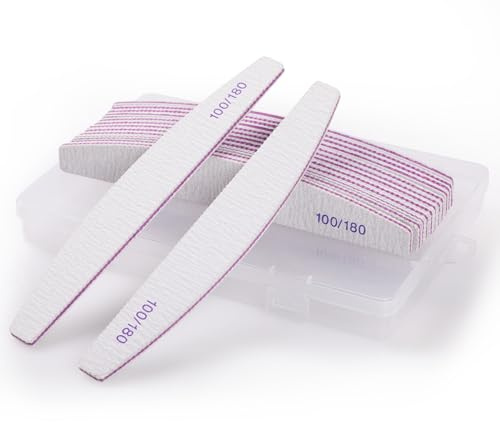 14pz Lime per Unghie, GeeRic 100/180 Lima Unghie Professionale con Scatoletta Doppia Faccia Lavabile Forma Mezzaluna Riutilizzabile Strumenti Lime per Unghie Domestici/Salone/Animali Domestici Viola
