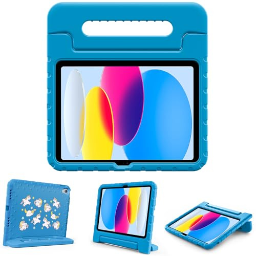 ProCase Funda Infantil para iPad 10ª Gen 10,9 2022 y iPad (A16) 11ª Gen 11 2025 (A3354 A3355 A3356), Funda Protectora Anti Caídas con Soporte para Apple Pencil A2696 A2757 A2777- Unicornio Azul