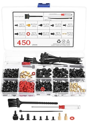 450 Pcs Computer Screws, PC Motherboard Screws Standoffs Sets for Hard Drive Fan SSD CD-ROM HDD Laptop Mounting Repair Screw Assortment Kit(M3 M3.5 M5#6-32)