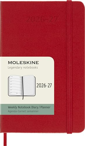 Moleskine Agenda Settimanale 2026 2027 - Agenda 18 Mesi Con Spazio per Note, Copertina Rigida e Chiusura Elastica, Colore Rosso Scarlatto, Formato Pocket 9 x 14 cm
