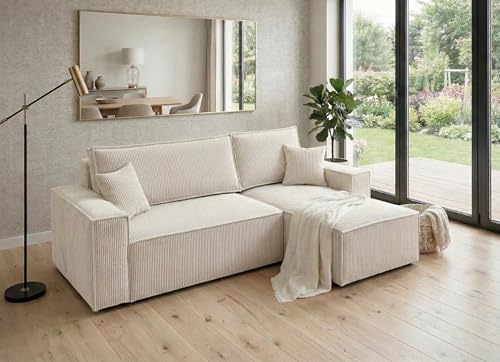 B&B HOME Big-Sofa Monte in L-Form, mit Schlaffunktion und Bettkasten, Beige, Cord-Bezug (Rechts)