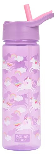Polar Gear Unicorn Kids Water Bottle, Purple, 600ml, BPA Free, Flip Cap with Straw, for Ages 48+ Months
