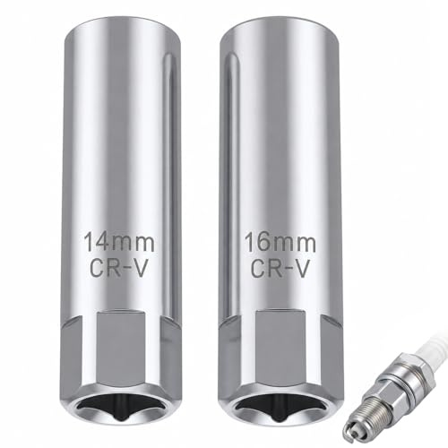 Magnetischer Zündkerzenschlüssel Set 14mm und 16mm, Dünnwandige Zündkerzennuss mit 12-Kant Profil, Robustes Werkzeug für Auto, Motorrad und Rasenmäher, Zündkerzen Wechsel leicht gemacht