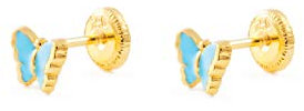Mondepetit - Orecchini bambini ragazza Smalto azzurro Farfalla Oro Giallo 9K - Scatola Regalo - Certificato di garanzia