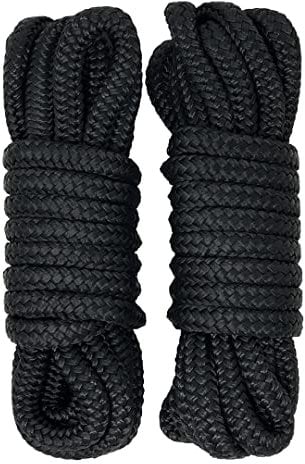 RainierSupplyCo Dock Lines 2-Pack - Boat Rope for Docking with Loop - 25 ft x 1/2 Inch Premium Double Braided Nylon Marine Rope - Mooring Line with 12 Eyelet - Boat Accessories - Black