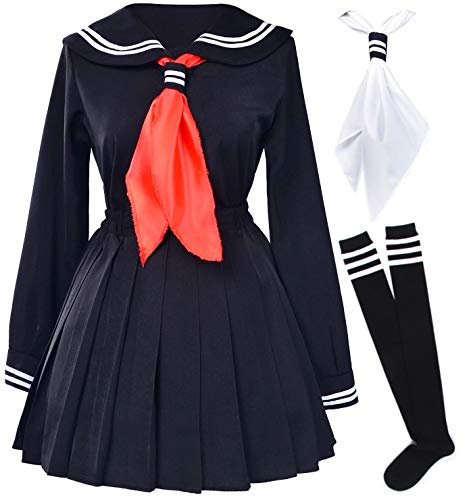 Elibelle Unisex - Erwachsene Klassische japanische Schule-Seemann-Kleid Shirts Uniform Anime Cosplay Kostüme mit Socken Set Asia S (Fit77-88Lbs) Schwarz