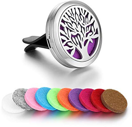 Flongo Aroma Diffuser Kette Aromatherapie: Duft Halskette für Ätherische Öle Lebensbaum Edelstahl Duftkette mit 6 Farbigen Filz Pads ölpads Silber für Damen Frauen