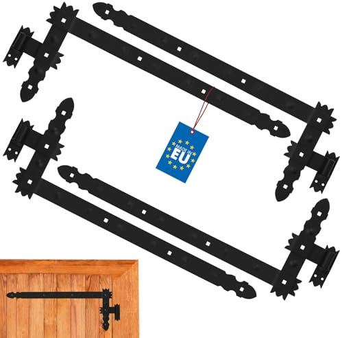 KOTARBAU® Penture Équerre 800 x 300 mm avec Gond 2 Paires Charnière d'Angle Charnière de Porte Charnière de Fenêtre Noire Enduite de Poudre Quincaillerie de Construction