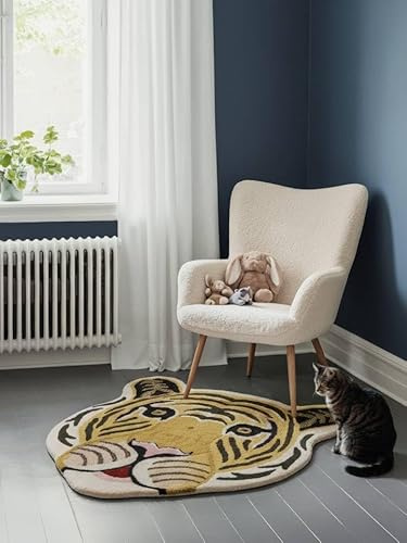 RugVista Me Tiger Kinderteppich, 100 x 100 cm, Senfgelb | Niedriger Stapel, Nur chemische Reinigung, Oeko-Tex 100, Ohne gefährliche Chemikalien, Kinderzimmer