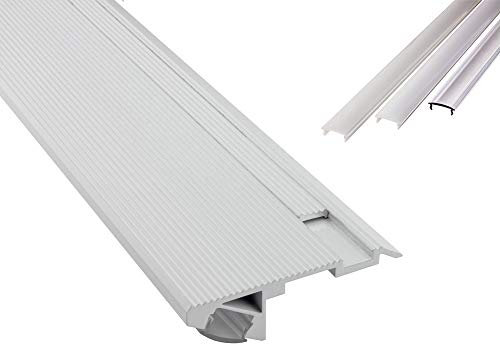 B-WARE - T-STA 30° LED Alu Treppenprofil Treppenwinkel Profil Stufen weiss + Abdeckung 2m opal