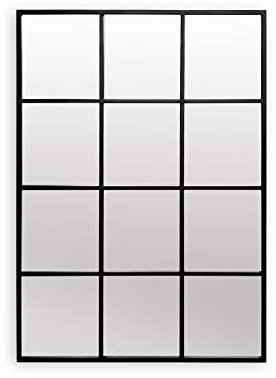 Antic by Casa Chic Schwarzer Metall Fenster Wandsppiegel - 90 x 60 cm Spiegel - Vintage Metallrahmen - Schwarz