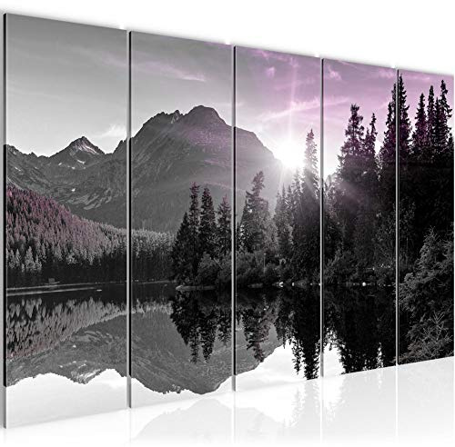 Runa Art Wandbild XXL Natur Sonnenuntergang Schlafzimmer Wohnzimmer 200 x 80 cm Violett Lila 5 Teilig - Made in Germany - 014455b