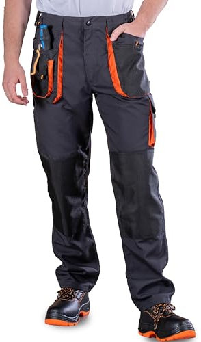 BWOLF Atlas Pantalones de Trabajo Hombre Pantalon Trabajo Hombre Pantalón Trabajo Hombre con Bolsillos multifuncionales Gris/Naranja S