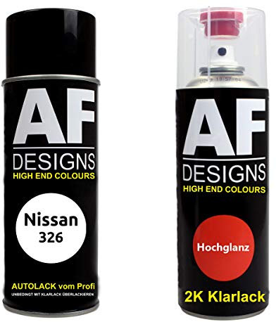 Alex Flittner Designs Pintura Bote Spray Kit compatible con Nissan 326 Artic Blanco 2K Barniz Claro Pintura Base Aerosol 2x400ml