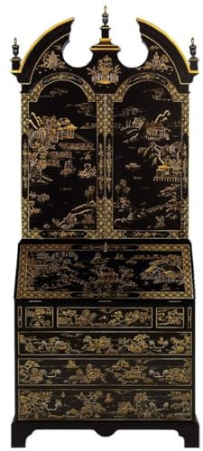 Casa Padrino Luxus Barock Sekretär Schreibtisch Schrank im chinesischen Stil Schwarz/Gold 104 x 58 x H. 238 cm - Prunkvoller Massivholz Büroschrank - Edle Barock Büromöbel
