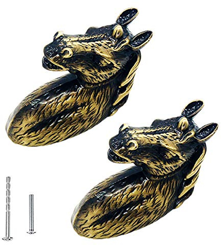 YOUYOUULU 2 Stück Vintage Knöpfe aus reiner Bronze, Antike Pferdekopf Griff, Tierische Möbelknöpfe Retro Kunst, schrank knauf für Tür kommode Schublade, mit Schrauben (Bronze)