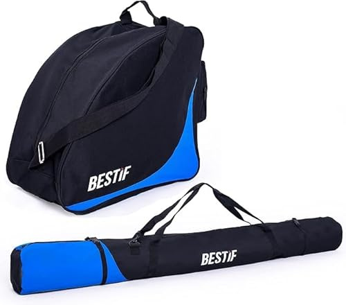 BESTIF - Borsa da Sci e per Scarponi Fino a 175 cm, Impermeabile, Nera/Blu, Con Tracolla, Resistente Agli Strappi