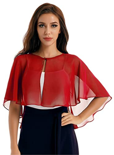 Freebily Damen Chiffon Schal Stola Bolero Für Festlich Hochzeit Abendkleid Braut Jacke Tücher Rot_B Einheitsgröße