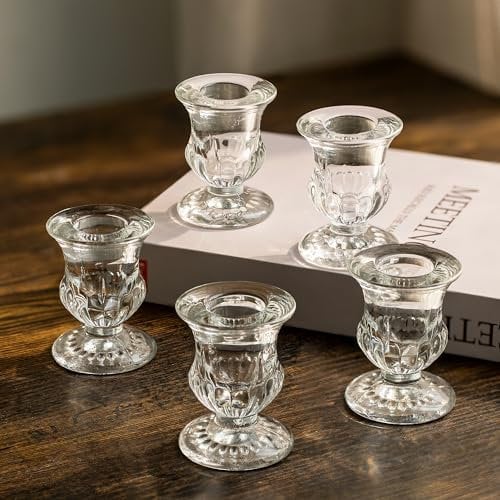 Romadedi Kerzenhalter Kerzenständer Glas 10er - Klein Kerzen Ständer Set für Stabkerze Spitzkerzen für Hochzeit Weihnachten Advent Tischdeko