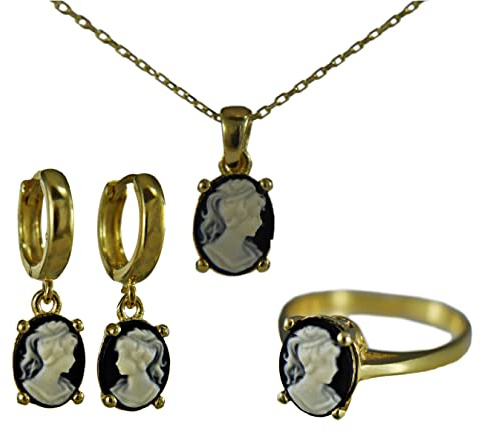 925er vergoldetes Silber - Creolen - 14k Vergoldet- Lady Cameo - Vintage Style - Hängeohrringe - Hochzeit - Geschenk für Mama -