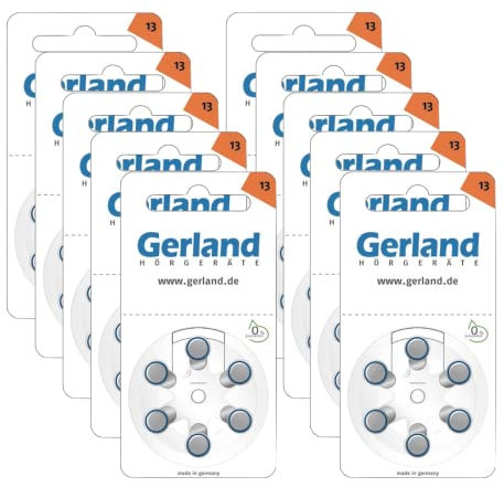 Gerland Hörgerätebatterie 13 orange (PR48) - 60 Stück (10x 6er Blister) - quecksilberfrei -