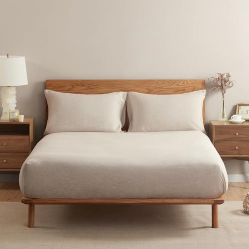 DAPU 100% Spannbettlaken Leinen, französischer Naturflachs Atmungsaktives 140×200+30cm Spannbetttuch mit Gummizug, Öko-Tex 100 Standard Bettlaken, Stonewashed Weiches Betttuch (Beige/Naturlein)