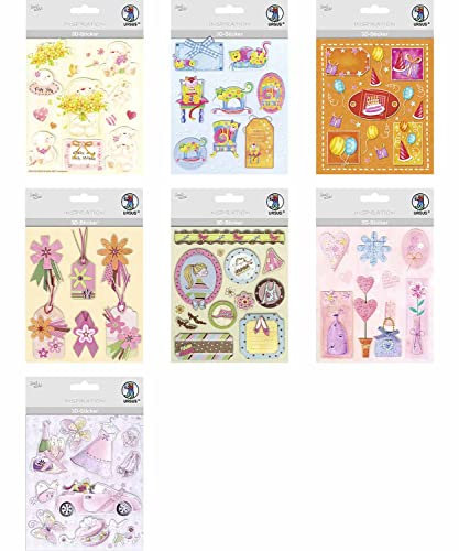Ursus 59260004 - Kreativ 3D-Sticker Set Birthday, Set mit 7 verschiedenfarbigen Stickerbogen, selbstklebend, leicht abziehbar, geeignet zur Kartengestaltung
