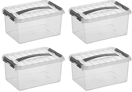 Sunware Q-line Aufbewahrungsbox Transparent/Grau 6 Liter - Set mit 4 Stück