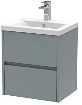 Hudson Reed Wall Hung 2 Drawer Vanity Unit & Mid-Edge Ceramic Basin, 500mm, Matt Coastal Grey