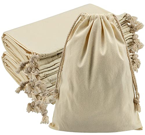 JEUIHAU 10-Pack Canvas Drawstring Storage Bags, 30x40cm - Portable Shoes & Gift Bag for Wedding Party Favors, Birthday, Travel, Beige