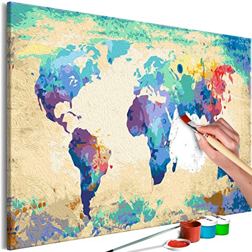 murando - Peinture par Numéros Adulte DIY 60x40 cm - Avec Cadre, Peintures Acryliques et Pinceaux - Tableau à Faire Soi-Même Loisir Créatif -Carte du monde Continent World Map k-A-10029-d-a