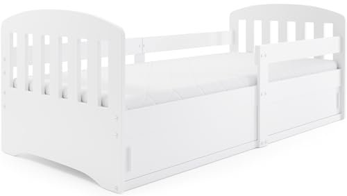 Interbeds Kinderbett Classic 80x160 mit Lattenrost und Behälter unter dem Bett Sehr stabile Struktur Komfortables Funktionelles Einzelbett (weiß)