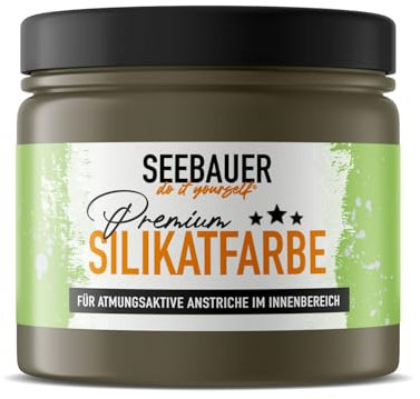 SEEBAUER diy Silikatfarbe Dunkelbraun 300ml für Innen (No. 660 Khaki Fruit) Atmungsaktive Mineralfarbe für Allergiker - Abwaschbare Wandfarbe - Brauntöne hohe Deckkraft
