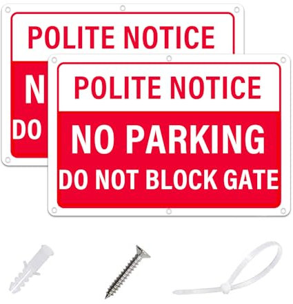 AlfaView Polite Notice - No Parking Do Not Block Gate Signs, 30 X 20CM No Parking Reflective Metal Sign,40 Mil Thick Aluminum, Rust-Free,Fade Resistant, UV Protected,Easy Mounting (2 Pack)