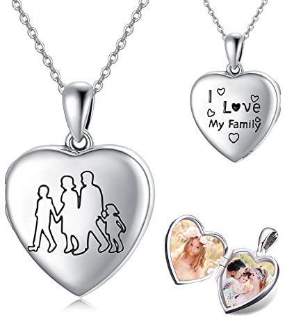 JFASHOP Herz Medaillon Kette 925 Sterling Silber Foto Gravur Medaillon Anhänger Schmuck Graviert Für Unisex Männer Frauen