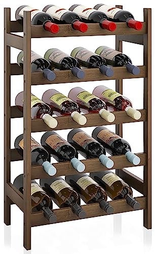 SMIBUY Botellero de bambú, Soporte para 20 Botellas, estantes de Almacenamiento Independientes de 5 Niveles para Cocina, despensa, Bodega, Bar (Nuez)