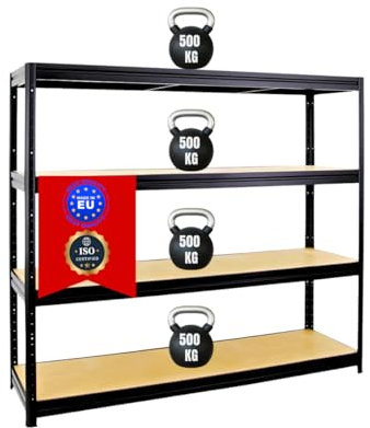 PROREGAL Schwerlastregal Dino Extra Breit 180x180x60 cm Fachlast 500kg Schwarz, Kellerregal, Lagerregal, Weitspannregal 60 cm tief