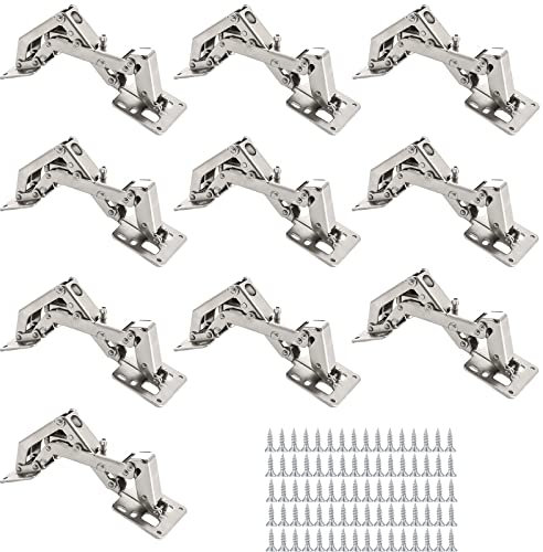 10-Pcs 175-Grad-Scharniere, versteckte Scharniere, rahmenlose Schrankscharniere, hydraulisch verstellbare Halterungen, Soft Close, Vollabdeckung (170-Grad-Scharniere)