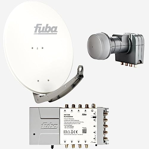 Fuba Sat Anlage 8 Teilnehmer | DAA 780 W Satellitenschüssel 80cm Alu Weiß (Testergebnis: Ausgezeichnet) + Quattro LNB + Sat Multischalter (DVB-S2, HDTV, UHD 4K/8K, 3D)