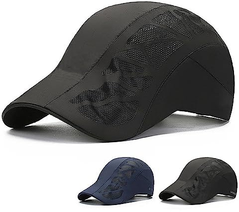 Ivedin | Gorra Boina Secado Rápido Hombre y Mujer | Visera Endurecida | Ventilada, Transpirable, Ultra Ligera Ajustable | Training, Golf, Running, Biker, Trucker, Tenis, Gym (Negro)