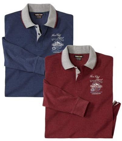 ATLAS FOR MEN - Pack of 2 Classic Polo Shirts - Navy Burgundy - XXL