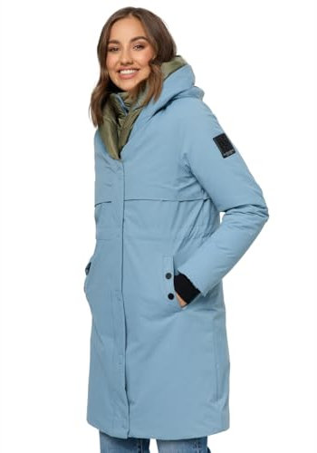 Navahoo Winterjacke Damen Designer Winter Jacke lang Mantel mit hohem Kragen B970 [B970-Snowel-Powder-Blue-Gr.M]