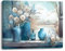 Piy Painting Blumen in einer Vase Leinwandbilder Kunstdruck Blume Bilder Gemälde Bild auf Leinwand Pflanze Moderne Wandkunst Kunstwerk mit Innenrahmen für Badezimmer Büro (1er 40x30cm)
