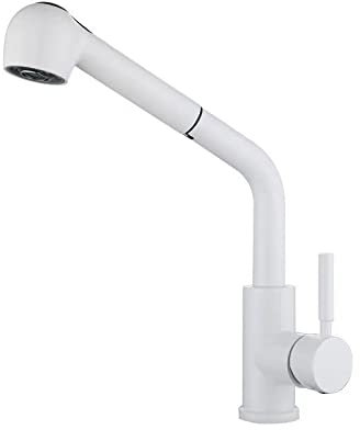 Grifo extraíble de cocina blanco de acero inoxidable, grifo telescópico de tubería, grifo de fregadero