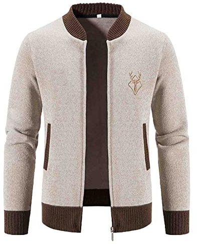 Pullover & Strickjacken für Herren, Winter Dicke Kapuze Cardigan Pullover Langarm Männer Stehkragen Strickjacke Trachtenjanker Strickmantel Warm Reissverschluss Taschen Wintermantel Fleecejacke