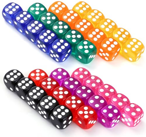 Gwhole 5 x 8 (40 Pezzi) Set di Dadi Dadi da Gioco in Acrilico 8 Traslucido Colori, Esaedro Dadi per Tenzi, Bunco or Insegnare i Matematici, Dadi da Gioco 14 mm,Dadi con Angoli Arrotondati