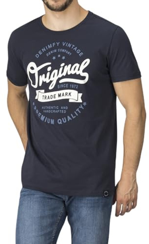 DENIMFY Tshirt Herren Baumwolle Regular Fit DFNuri Rundhals Kurzarm Sommer Tee Shirt Logoprint, Größe:3XL, Farben:Navy (Edy)