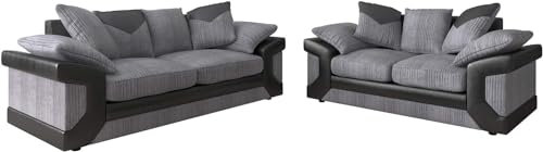 RestNest Spacious Dino Sofa Sets – Stylish 3 and 2 Seater Sofa Set in Grey-Black – Jumbo Cord 3 Seater Sofa & 2 Seater Sofa for Modern Living (Gray Black)