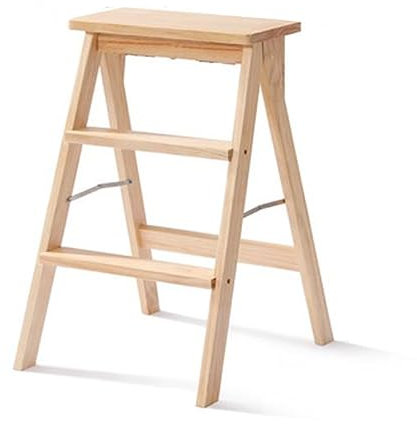 Escalera de Tijera Escalera de madera maciza de 3 escalones, taburete resistente con plataforma ensanchada, taburete plegable multiusos y antideslizante, for el hogar, cocina, oficina, trabajo domésti