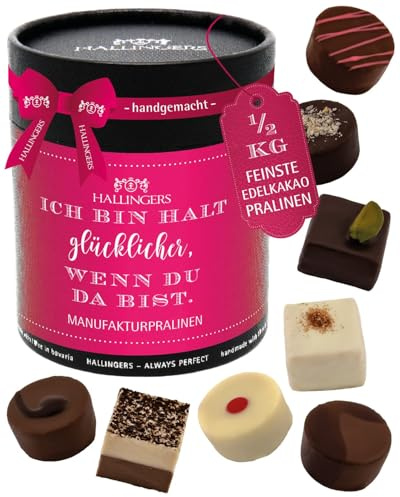 Hallingers Genuss Manufaktur Pralinen Valentinstagsgeschenk - ohne Alkohol, handmade aus Confiserie-Edelkakao in wertiger XXL-Geschenkdose Ich bin halt gl..., Valentintstag für Frauen Männer